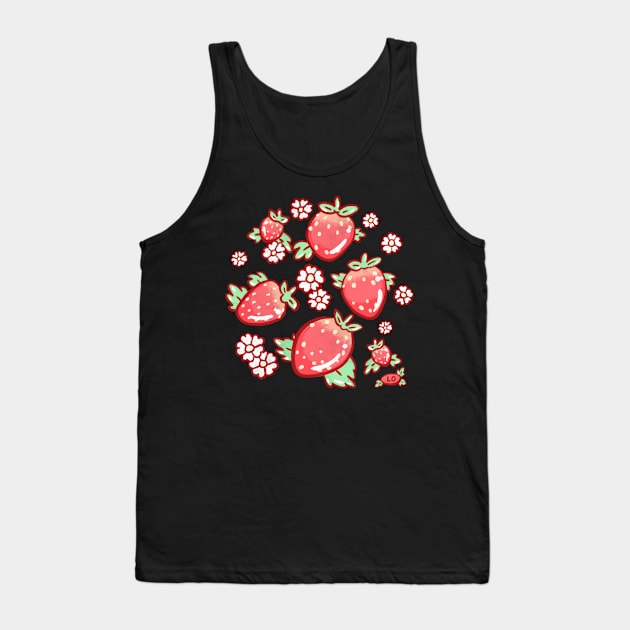 Strawberries and Blossoms Tank Top by DinoCatDraws